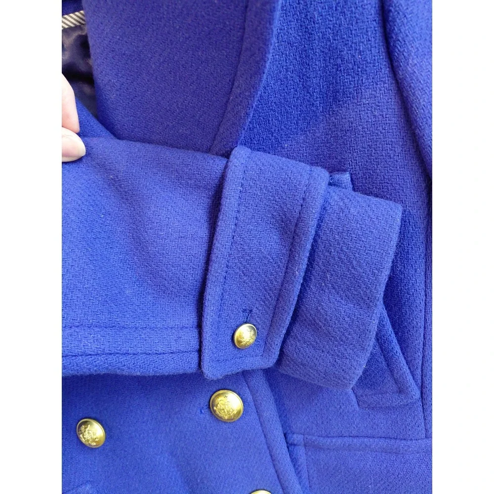 J. Crew Stadium Cloth Double Breasted Pea Coat Royal‎ Blue Gold Buttons Size 0 - Picture 6 of 8